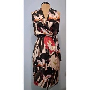 Elie Tahari Floral Print Stretch Silk Satin Tie Waist Halley Dress Size 0 US